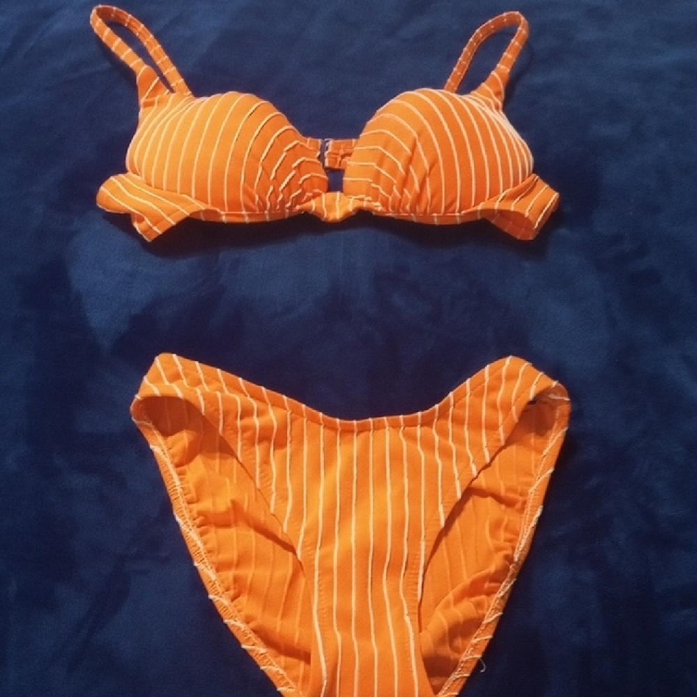 No Boundaries Orange Striped Bikini